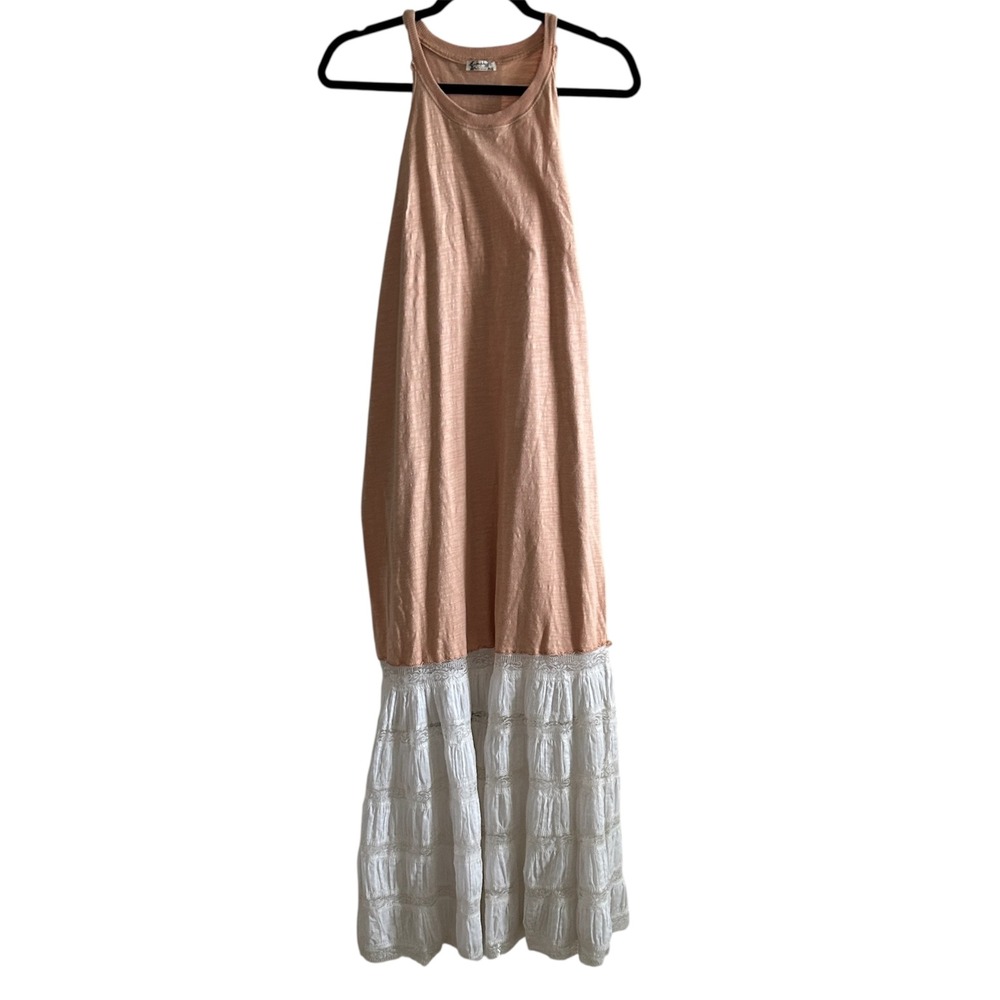Intimately Free People Peach Sleeveless Drop Waist Lace Tiered Maxi Dress Size M